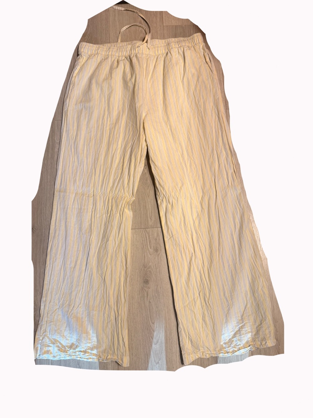 Light Yellow Striped Elastic-Waist Pants
